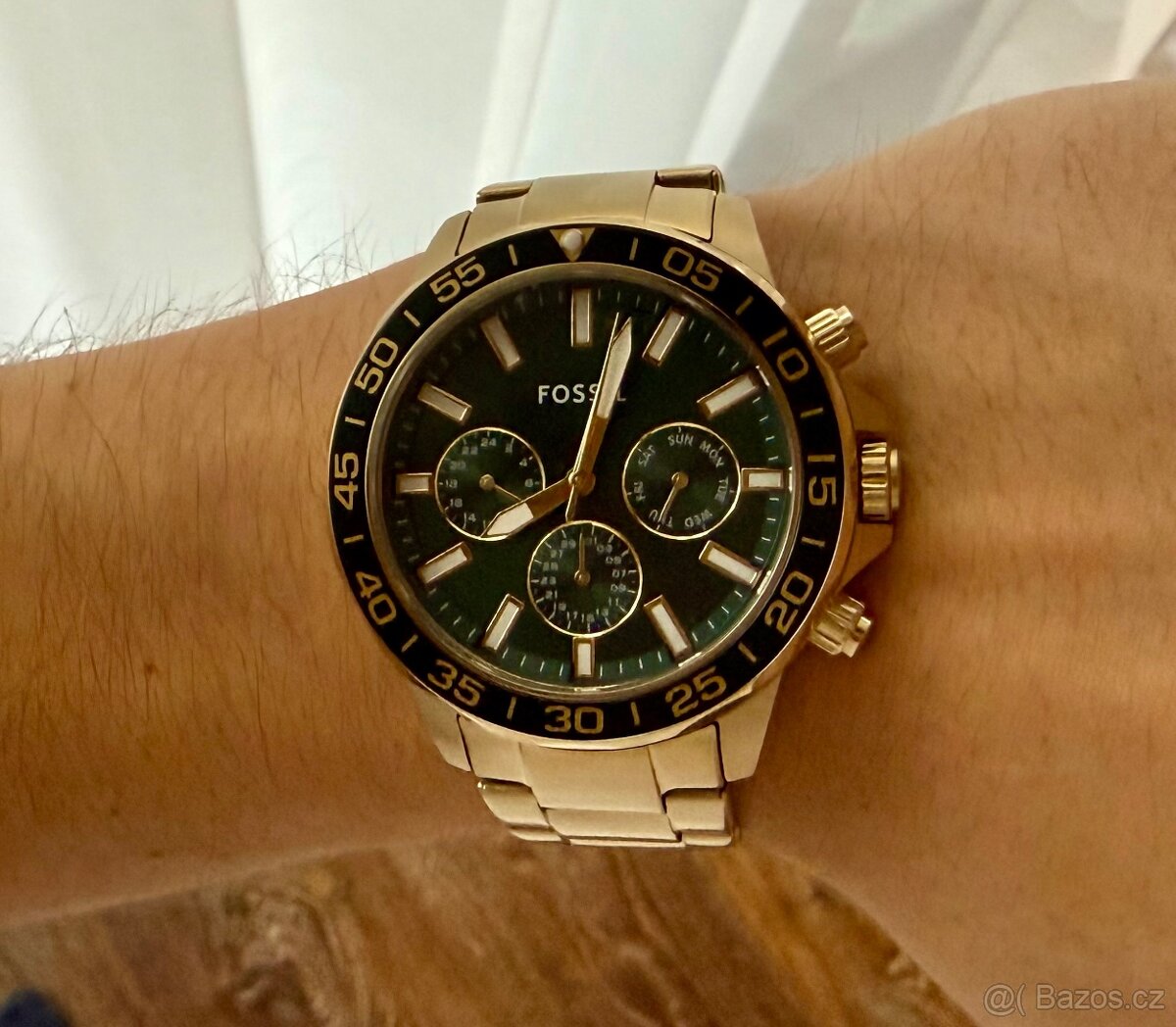 FOSSIL Bannon Chronograf Zlaté,zelený ciferník,set MEN/WOMEN - 7