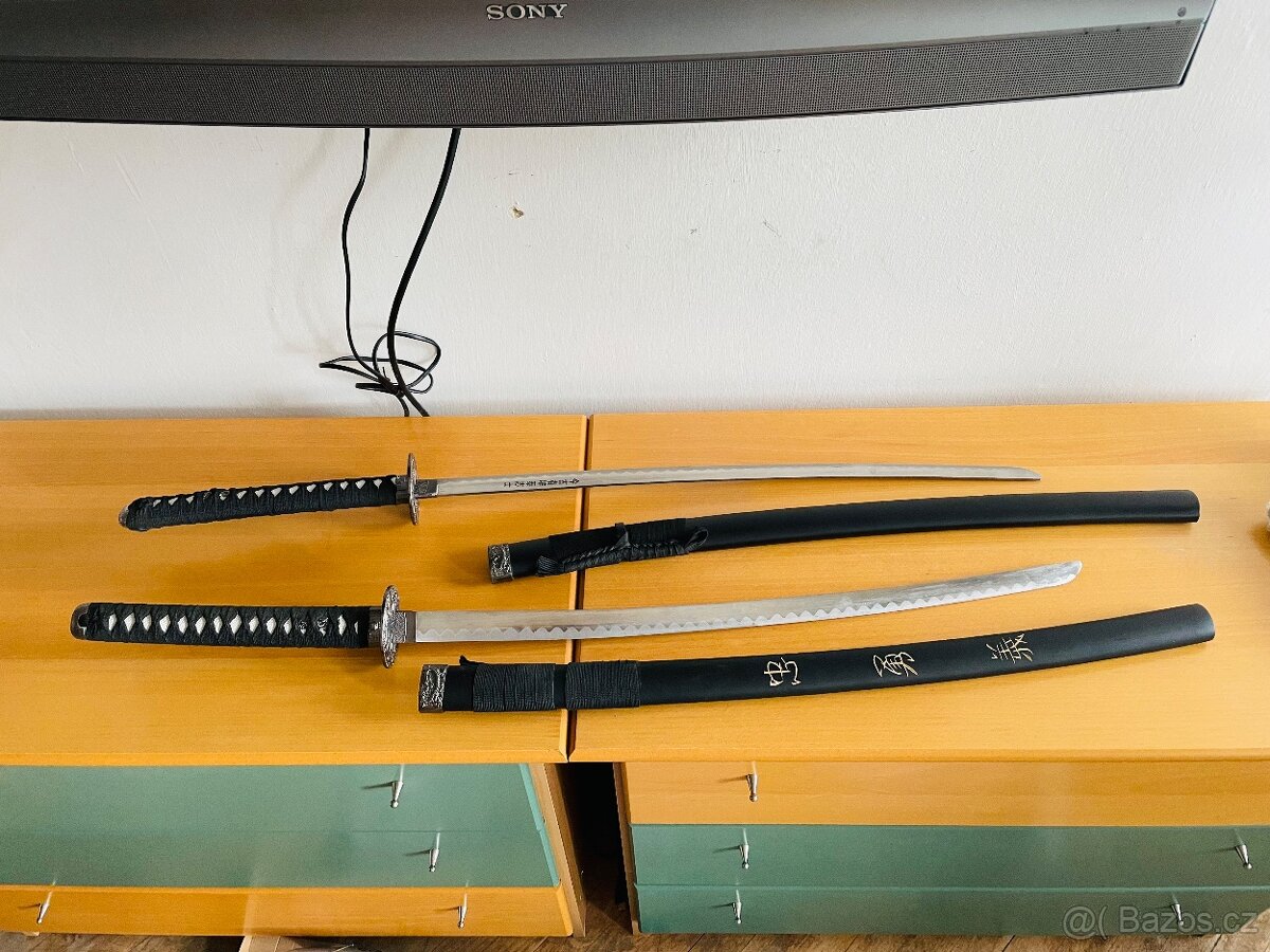 Samurajsky meč dekorace maketa 2kusy se stojanem - 7