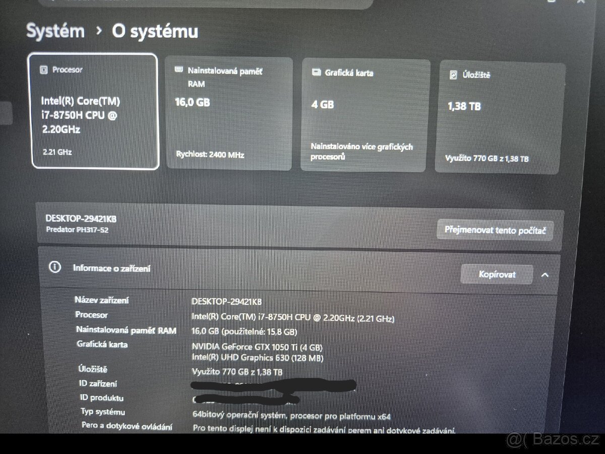 Acer Predator Helios 300 – i7, 16GB RAM + originální batoh - 7