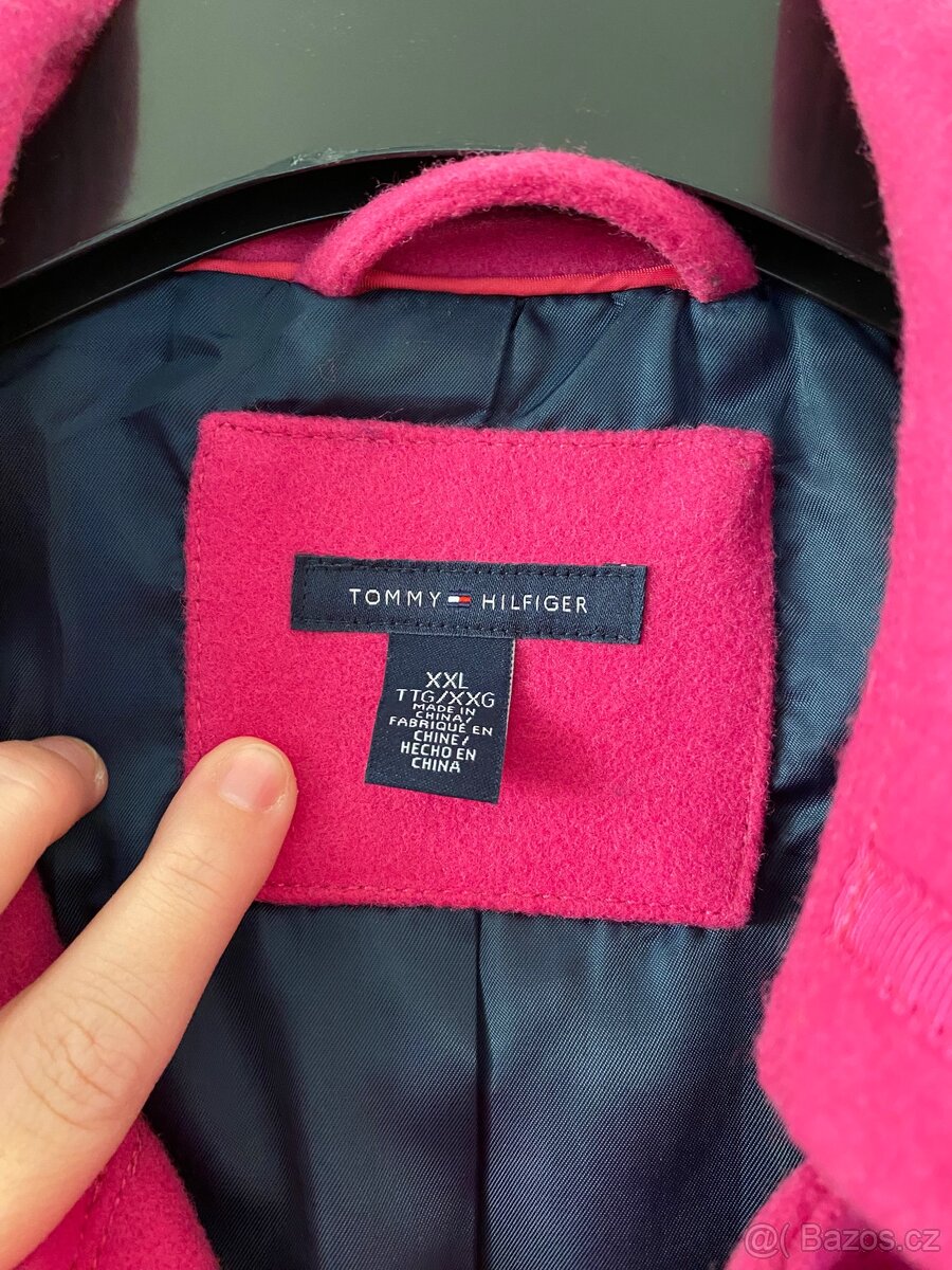 Tommy Hilfiger vlněný teplý kabát XXL růžová barva hot pink - 7