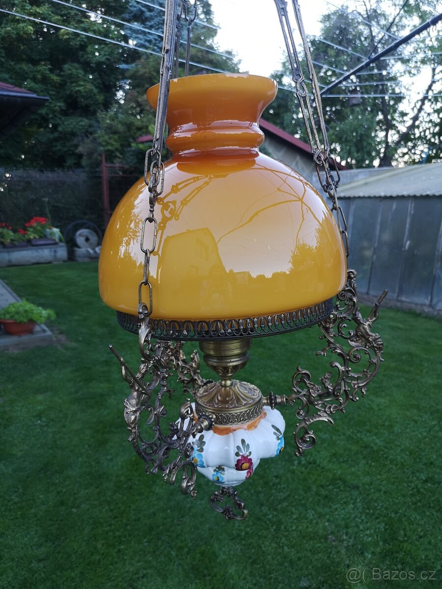 Mosazný lustr, petrolejka - 7