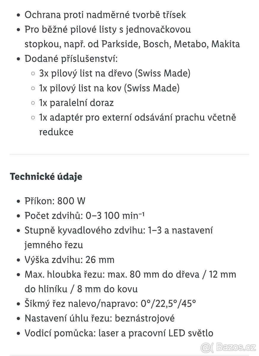 Elektrická přímočará pila Parkside 800W - 7