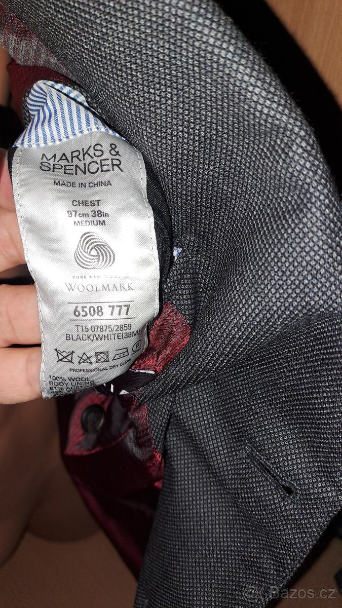 Pánské šedé sako Marks&Spencer/38-M/2x53cm - 7
