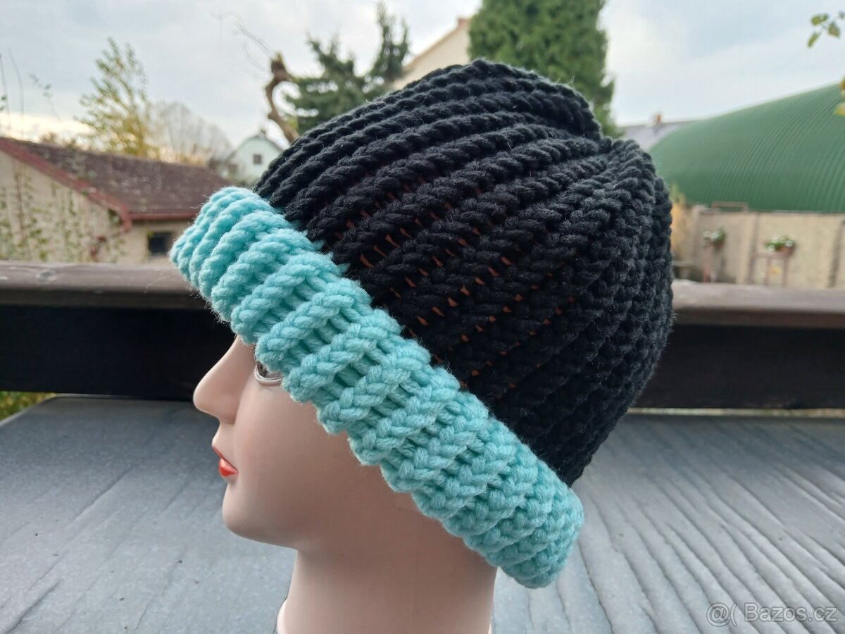 Nová pletená čepice dvojitý lem - 7