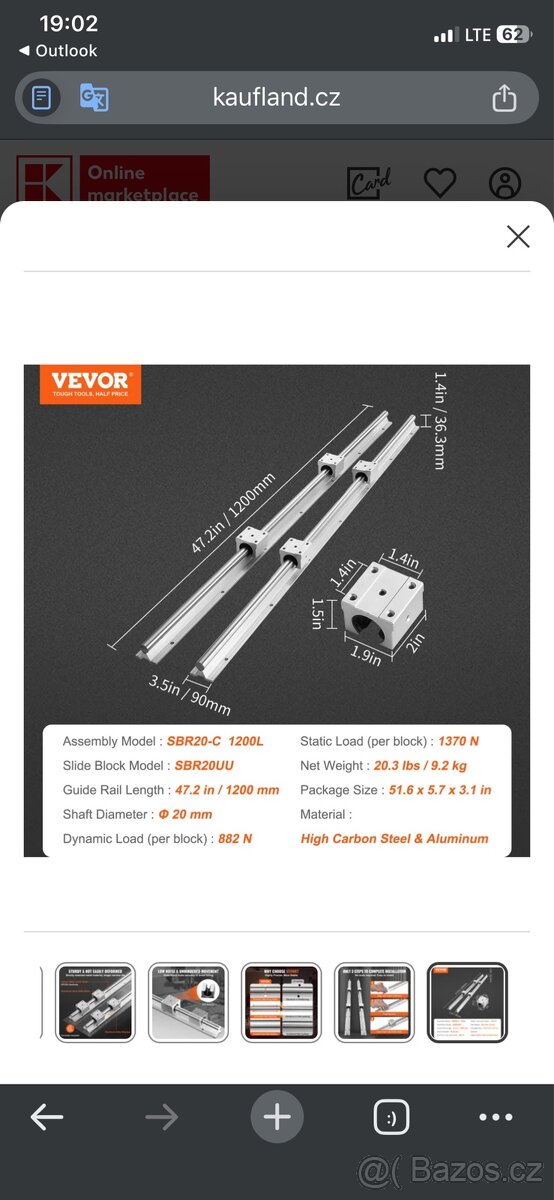 Vodicí kolejnice Vevor 1200mm 2ks - 7