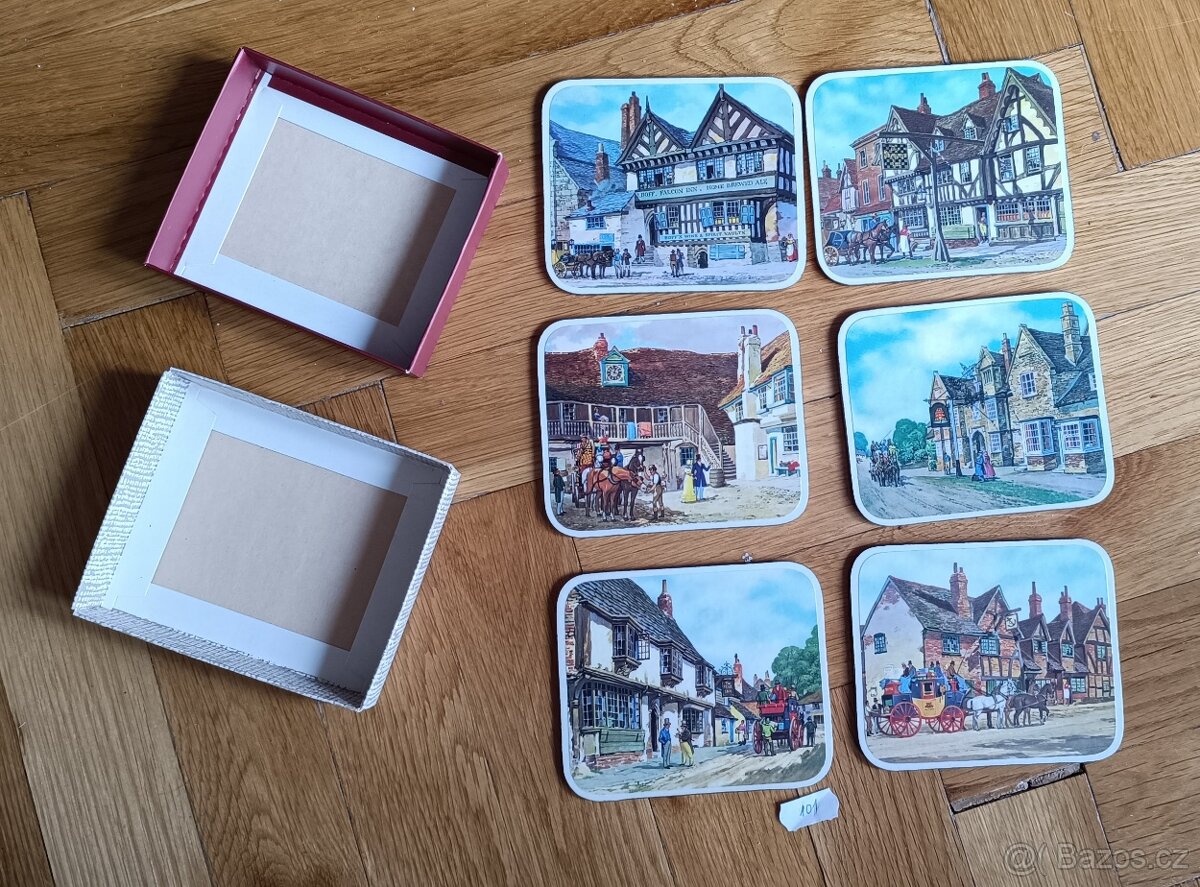 6 retro podtácků / prostírání s anglickými historickými moti - 7