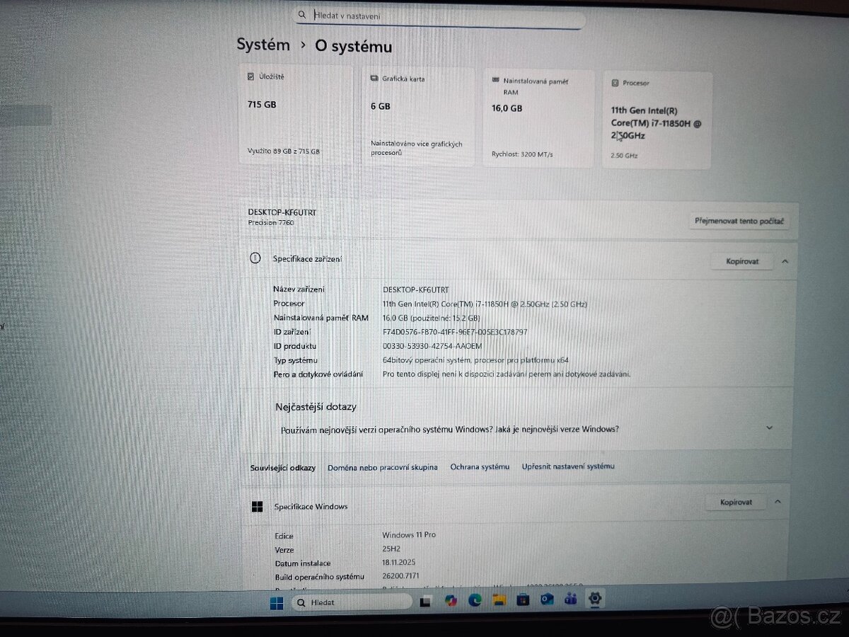 DELL Precision 7760 i7-11850, 16GB, NVIDIA RTX A3000, 2XSSD - 7