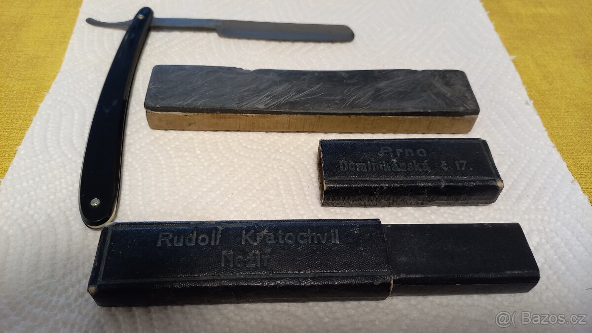 Starožitná břitva včetně pouzdra a brousku - 7