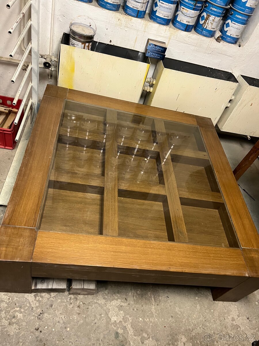 Konferenční stolek - dub masiv, skleněná deska - 7