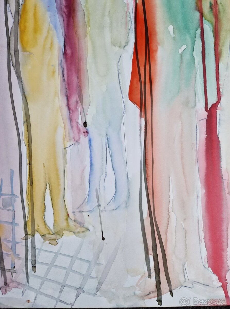 MOSHE LEIDER - Ľudia, /Moderný figuratívny akvarel/ - 7