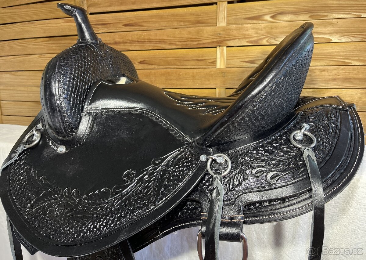 Westernové sedlo 26) černé oválné krátké široké - 7