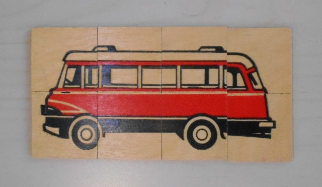 Dřevotřískové puzzle kostičky Auta 6 motivů x 8 kostek - DE - 7