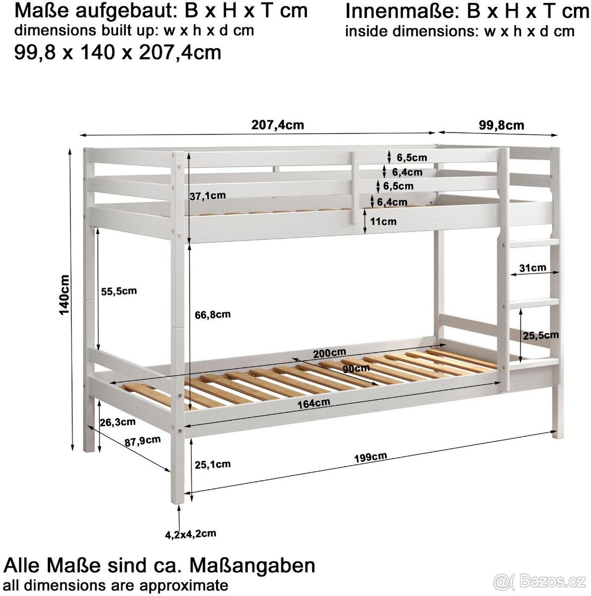 Nová patrová postel z borovice včetně roštu - 7