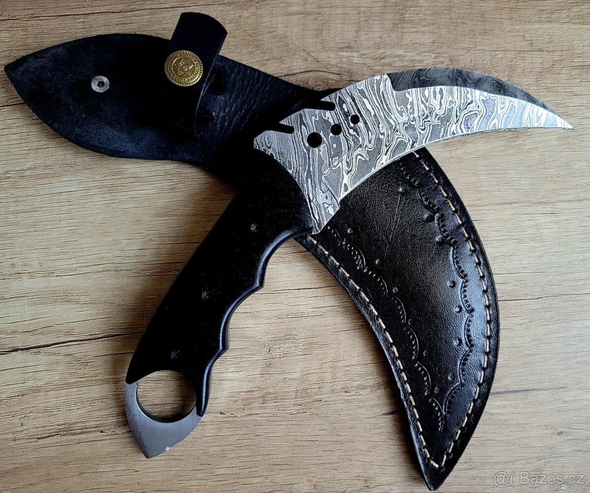 lovecký Damaškový nůž KARAMBIT 23,5 cm ručně vyrobeno - 7
