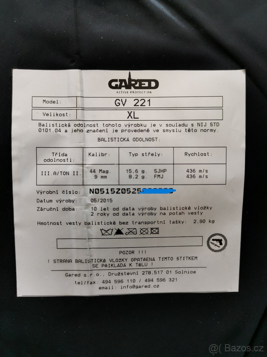 gared balistická vesta taktická samopal policie neprůstřelná - 7