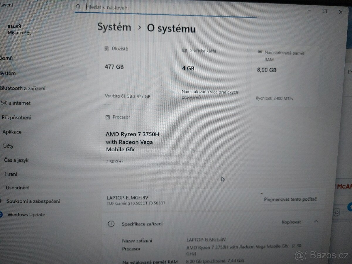 Herní ntb Asus Ryzen 7, 512 GB SSD, NVidia 4GB, 8 GB RAM - 7