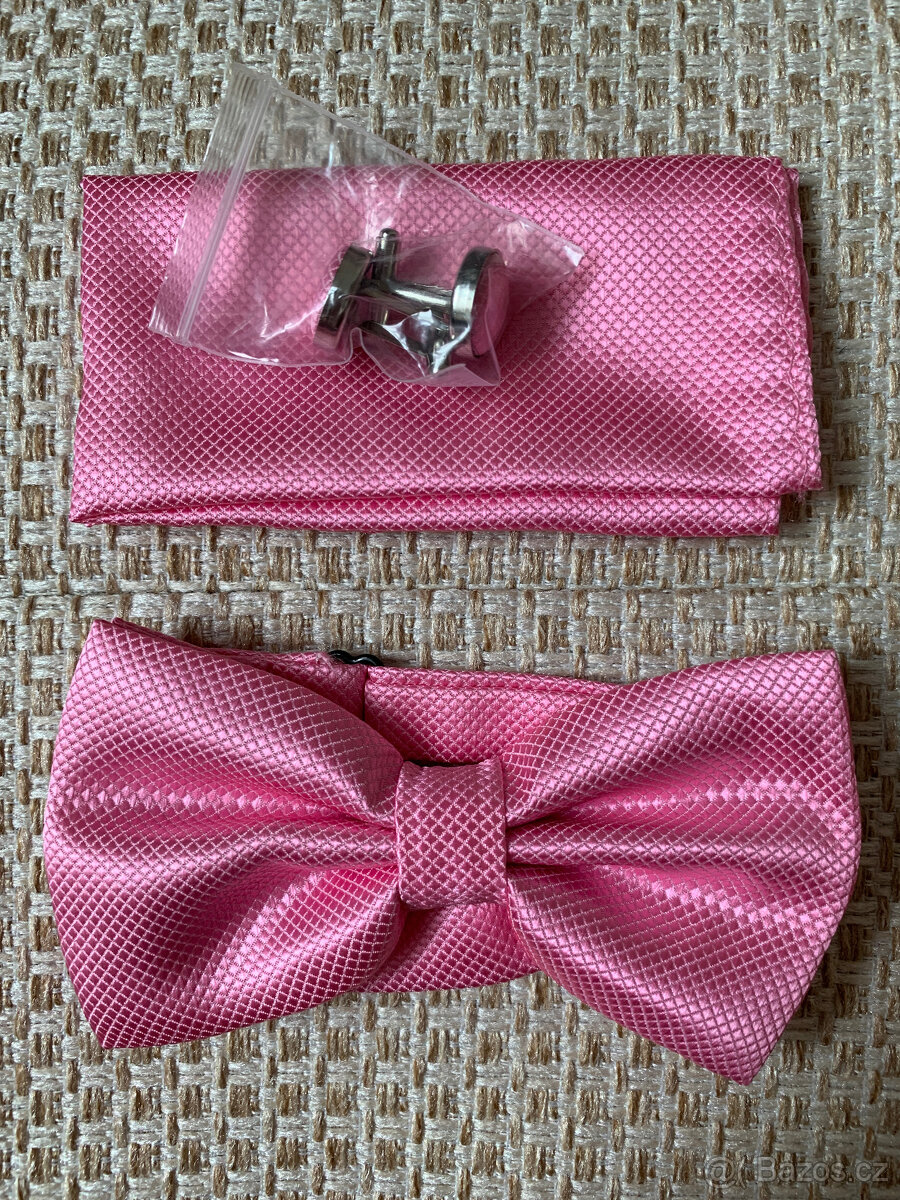 Pánský set motýlek+kapesníček, červený odstín - 7