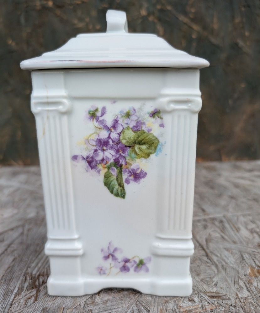 3 ks Starožitné dózy s motivem fialky. - 7