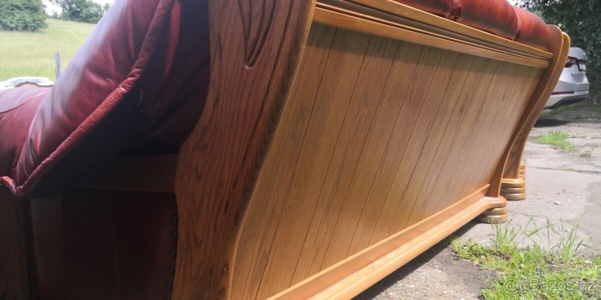 Kožená sedací souprava 3+1+1 s masivnim dřevem - 7