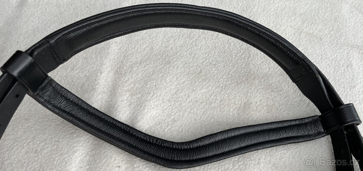 Uzdečka anglická černá s čelenkou s bílými krystaly + otěže - 7