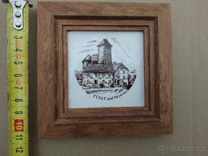 Miniatura Týnec nad Sázavou, zarámovaná v mahagonovém dřevu. - 7