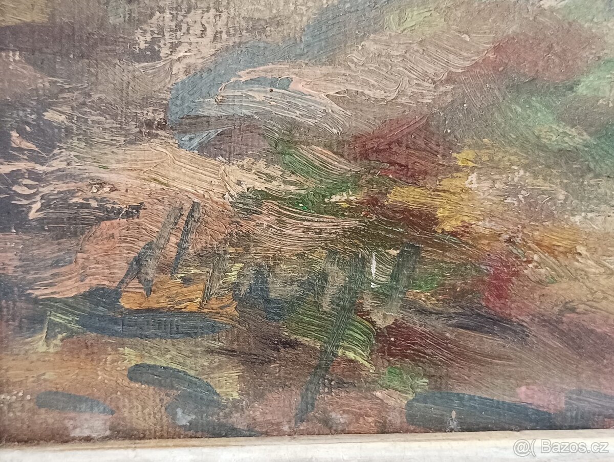 OBRAZ OLEJ NA KARTONU LOVECKÝ MOTIV SIGNATURA NEČITELNÁ - 7