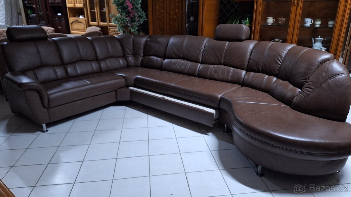 Rozkládací Kožená sedací souprava - 7