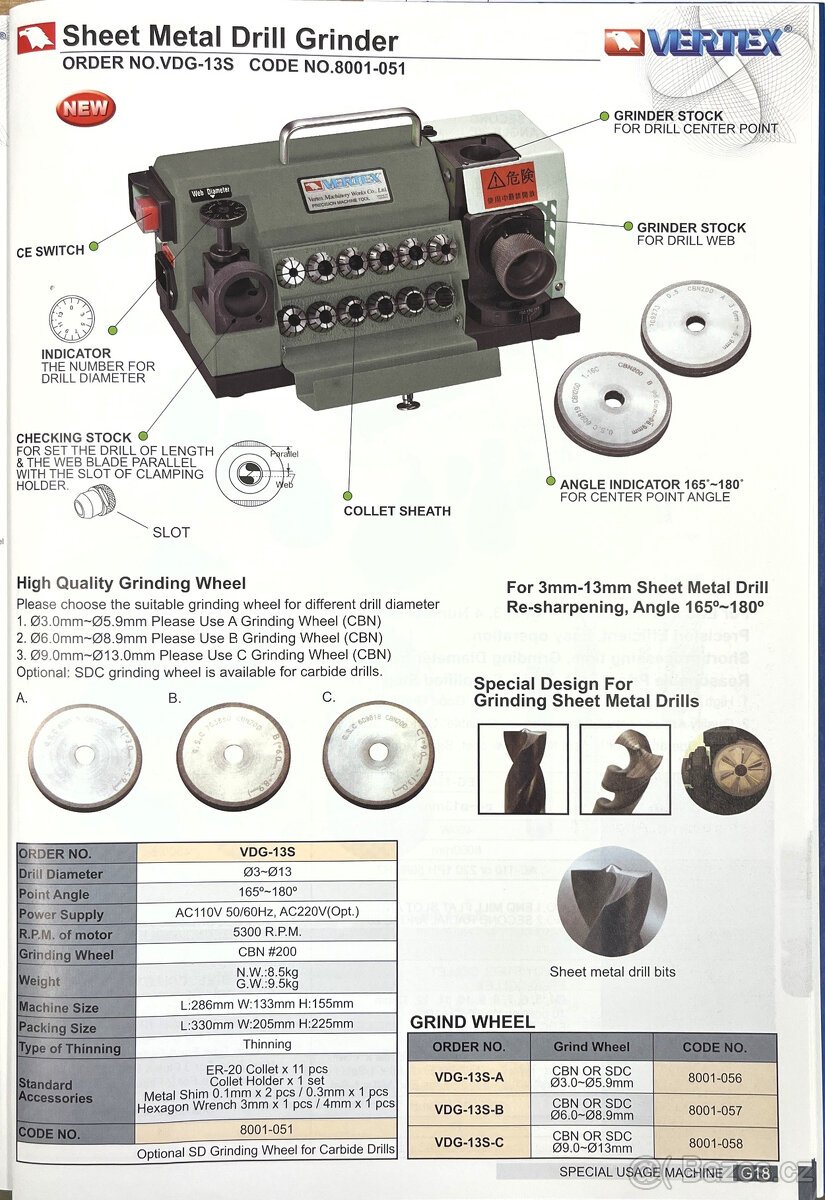 Bruska na vrtáky do plechu VDG - 13S (165 - 180°) - 7