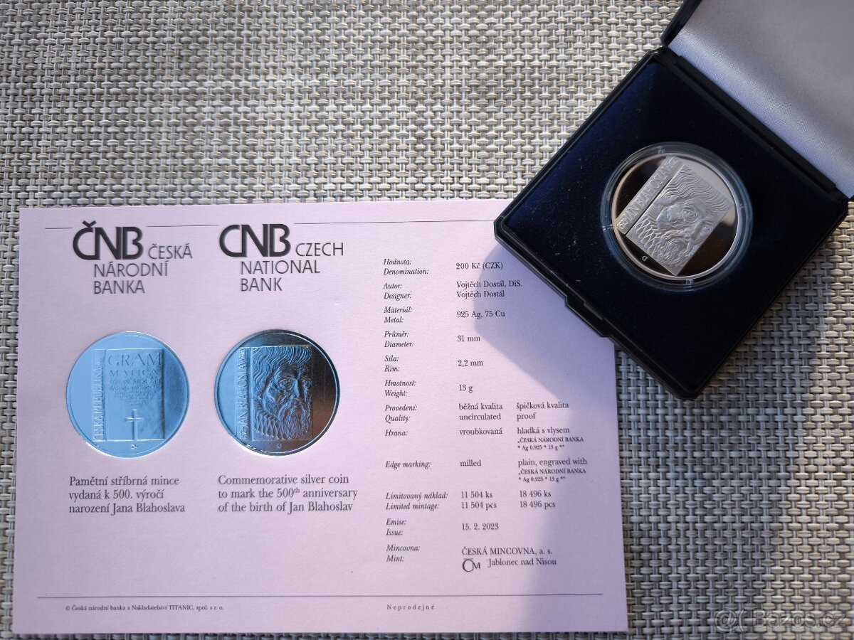 7x 200 Kč stříbrné mince ČNB_1995-2009_BK / PROOF - 7