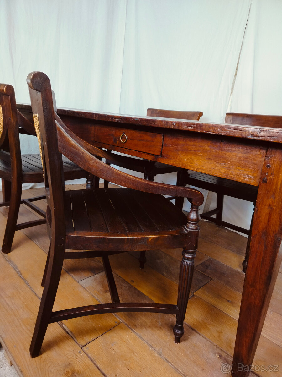 Rustikální jídelní stůl a 4židle - 7