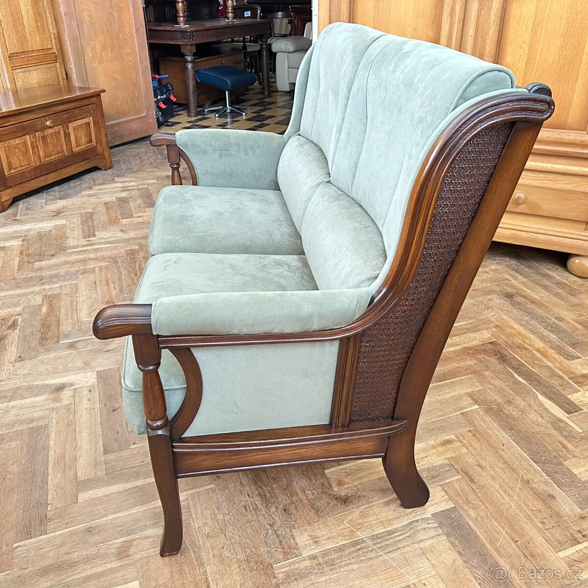 Gauč zelenkavé čal. tmavý dub masiv - 7