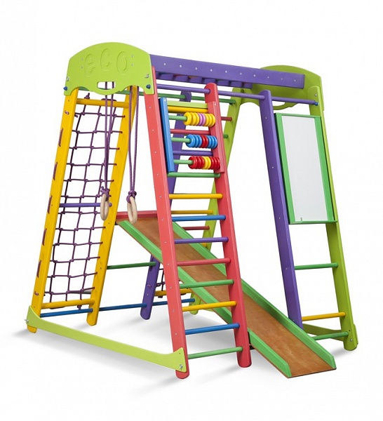 Dětské domácí dřevěné hřiště a prolézačka, šplhací sítě - 7