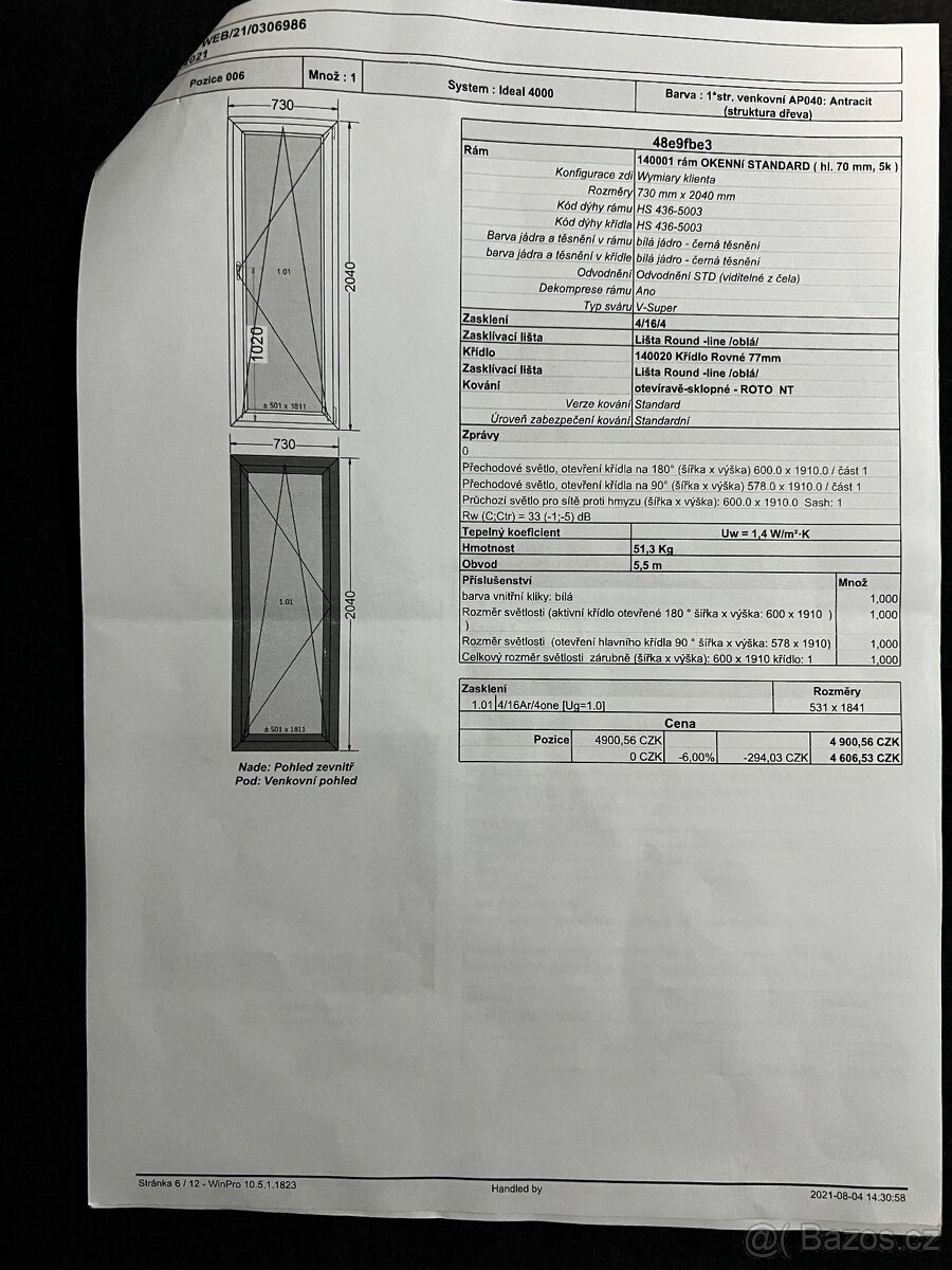 Prodám okna dvojsklo značky Decco EkoSun83 Antracit. 2021 - 7
