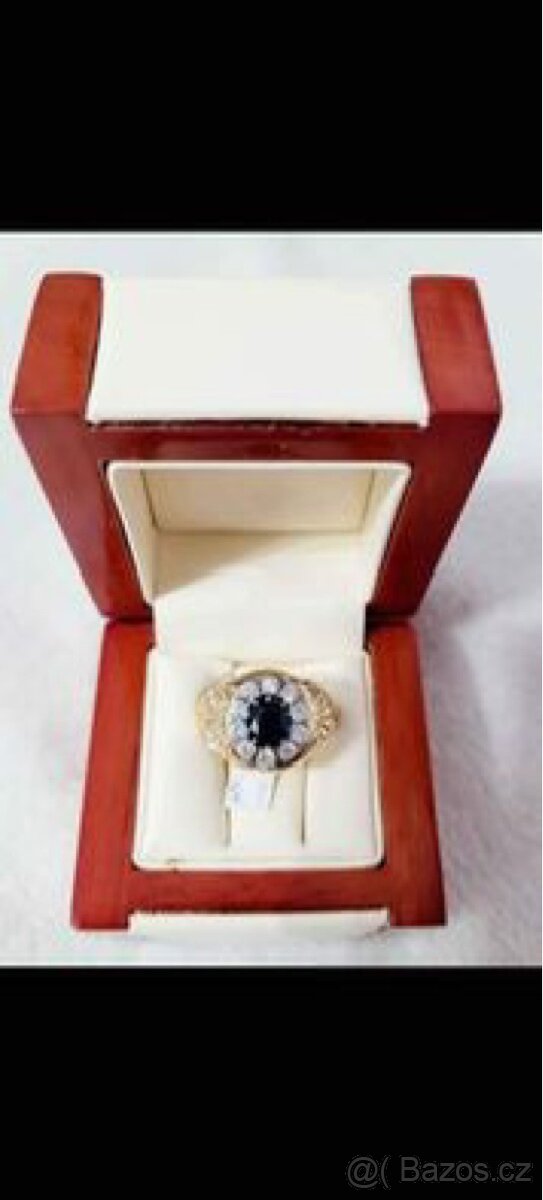 Zlatý prsten s Brilianty a Safírem - 7