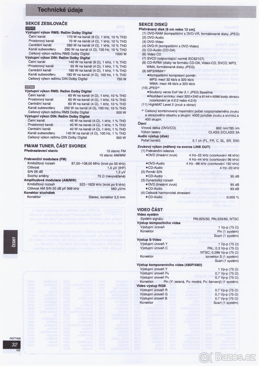 ZESILOVAČ s Bluetooth, REPROBEDNY, RÁDIO, CD, DOMÁCÍ KINO - 7