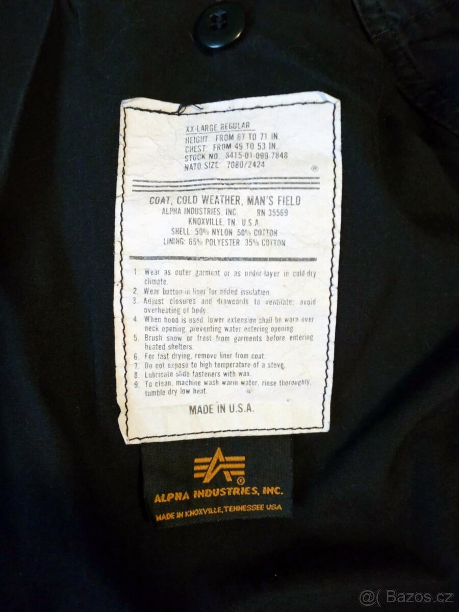 BUNDA PARKA M65 ALPHA INDUSTRIES XXL/R ČERNÁ - 7