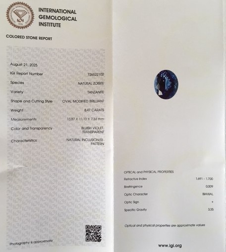 Tanzanit 8,47 karátu - 7