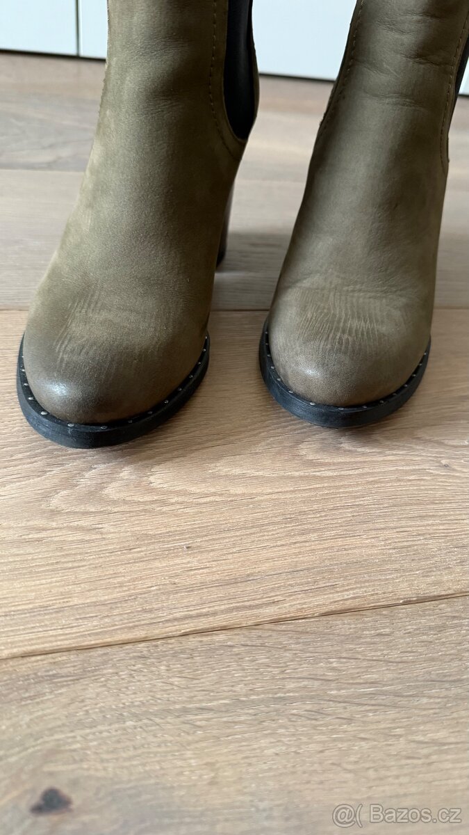 Dámské kožené khaki kozačky - 7