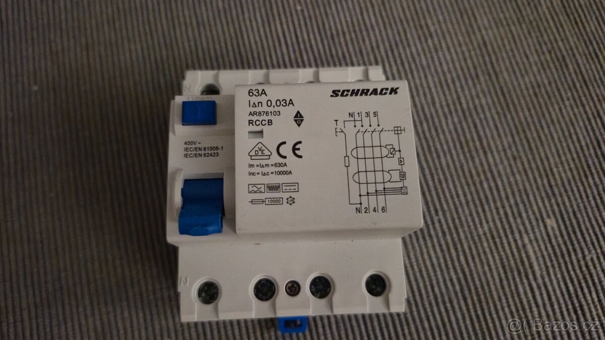 Proudový chránič SCHRACK AMPARO 10 kA, 63 A, 4P, 30 mA, B - 7