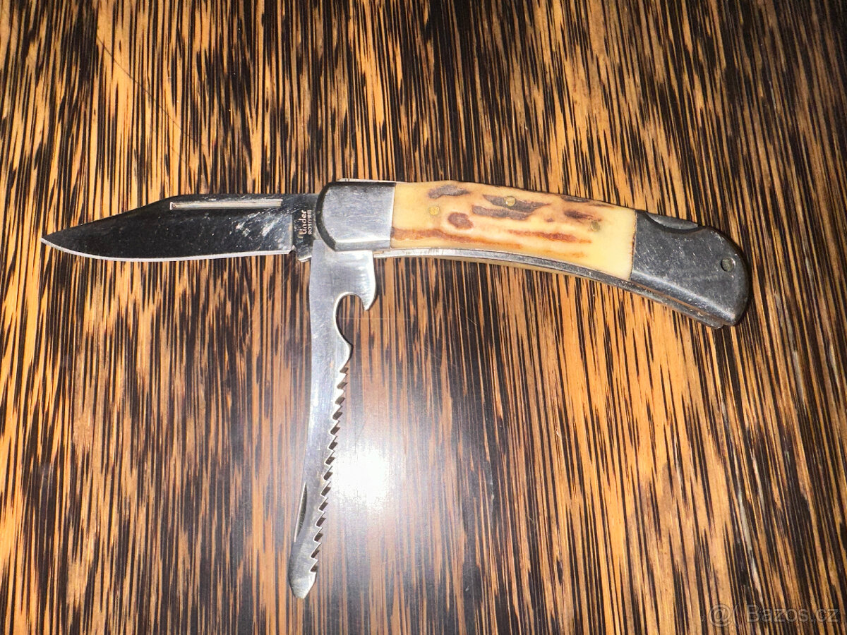 RETRO lovecný nůž z parohu s pilkou, značený - 7