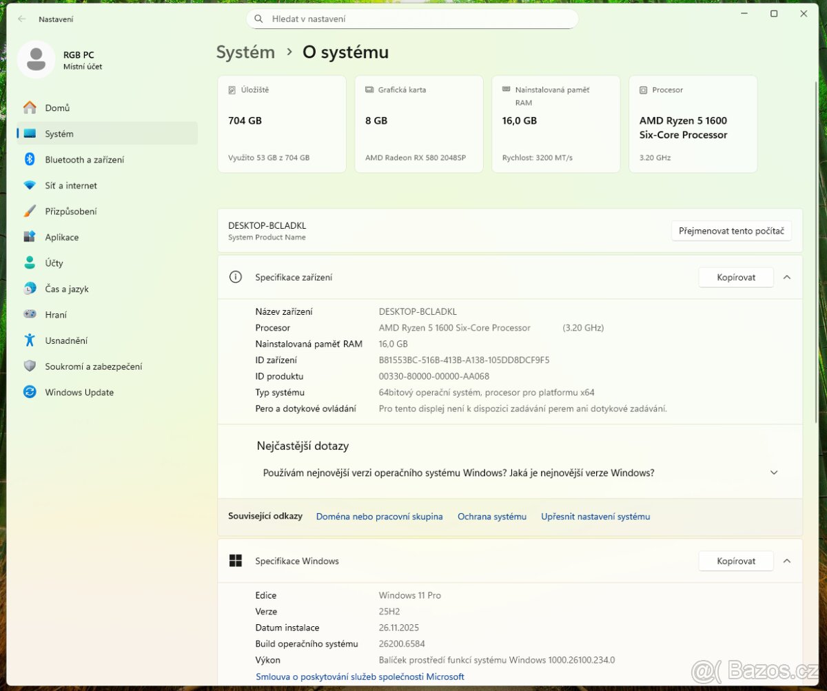 Herní počítač s RGB, Ryzen 5 1600, RX 580 8G, 256G SSD + HDD - 7