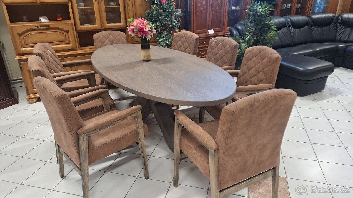Oválný jídelní stůl + 8 křesel - 7