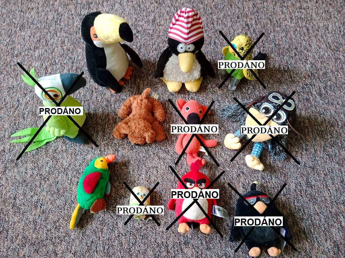 Plyšáci - sovy, tučňák, tukan, papoušci, pes - 7