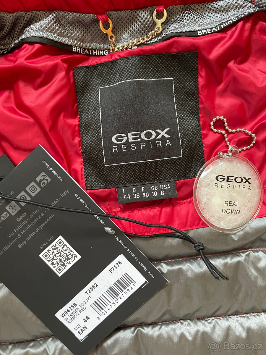 Sytě červená prošívaná lehká péřová funkční bunda Geox 38 - 7