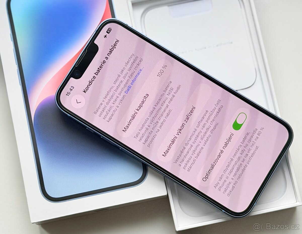 iPhone 14 Blue BATERIE 100% TOP - 7