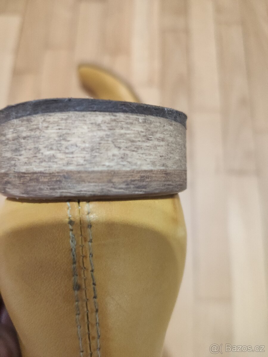 Dámské jarni kožené kozačky okrová barva - 7