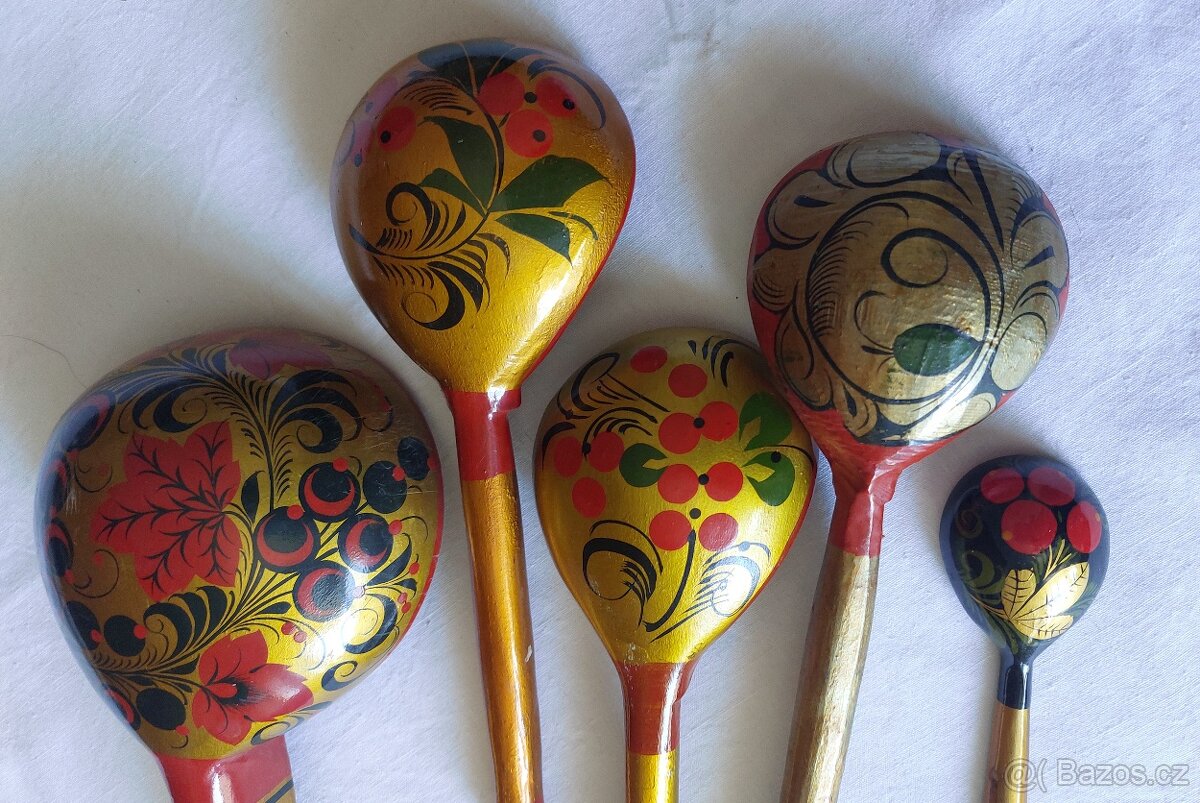 Chochloma - dřevěné ručně vyráběné a zdobené nádobí - 7