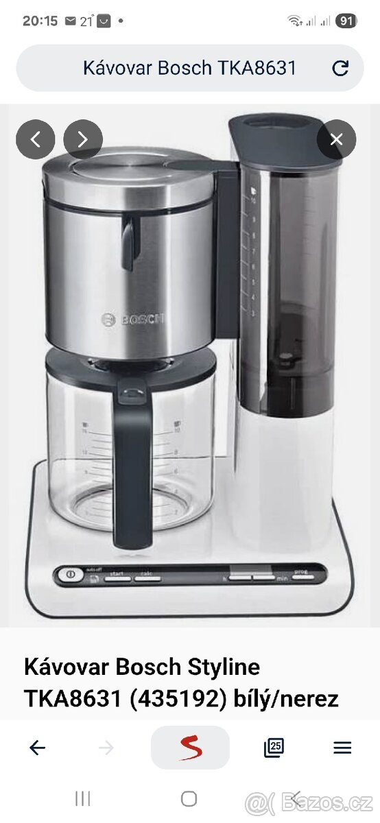 Kávovar Bosch Styline TKA8631 bílý/nerez - 7