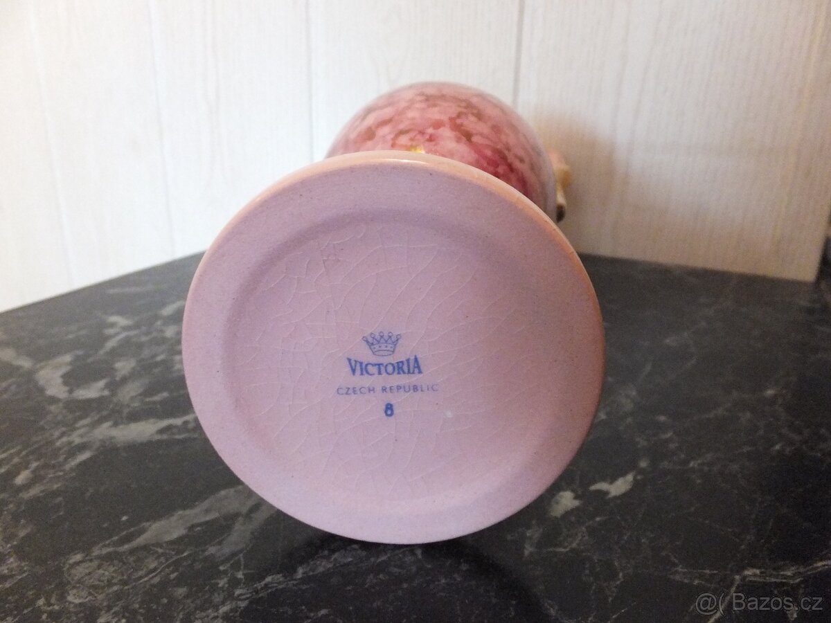 Růžový porcelán, velká krásná stará váza Victoria, výška 27, - 7