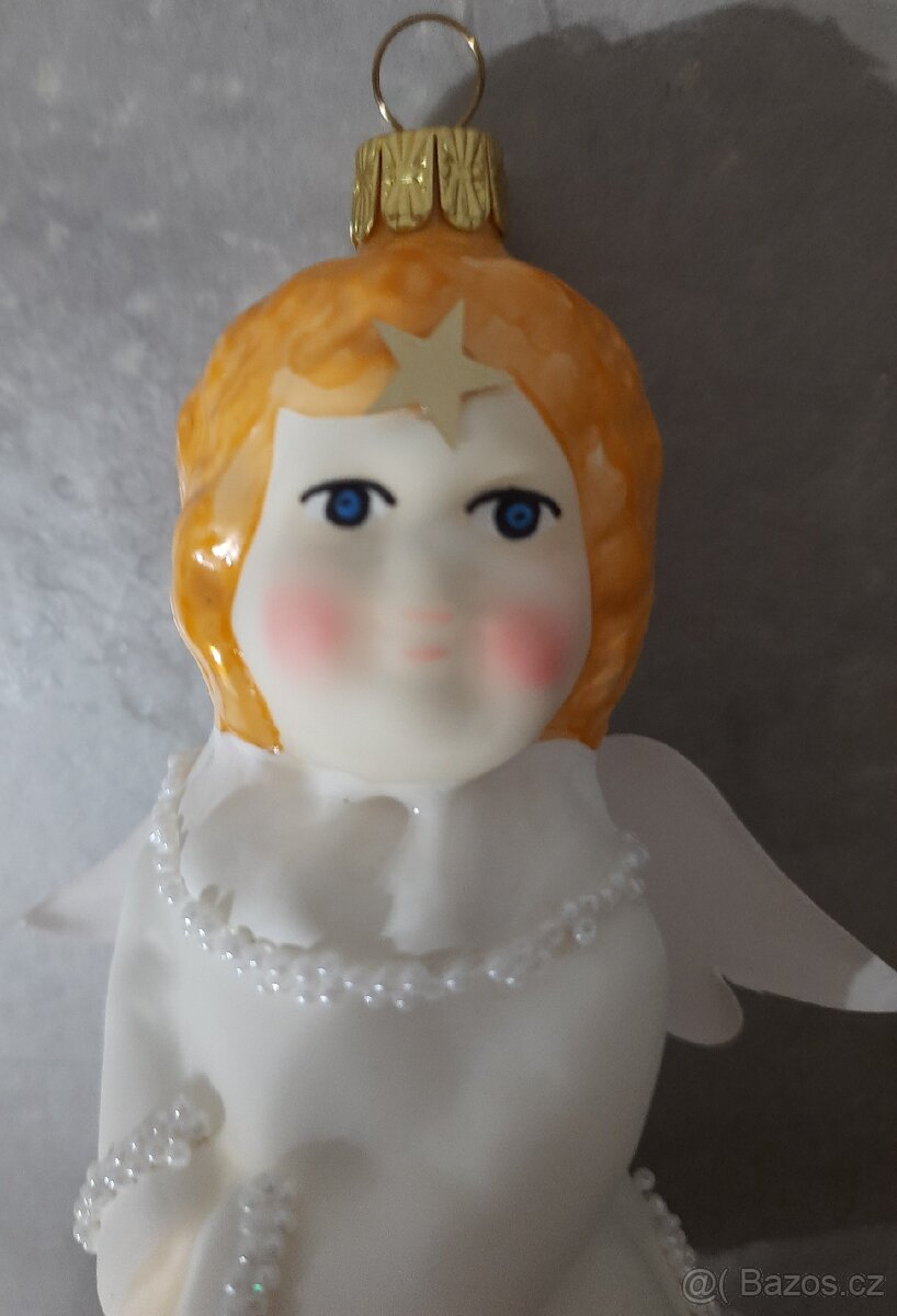 Vánoční ozdoba anděl skleněná - ruční výroba - 7